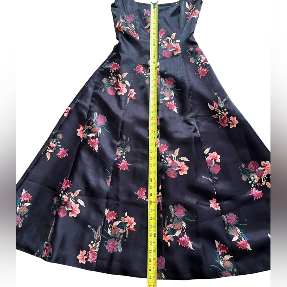 💝 La Fuori 100% Silk Floral Black Dress Women’s size small. - Picture 8 of 12